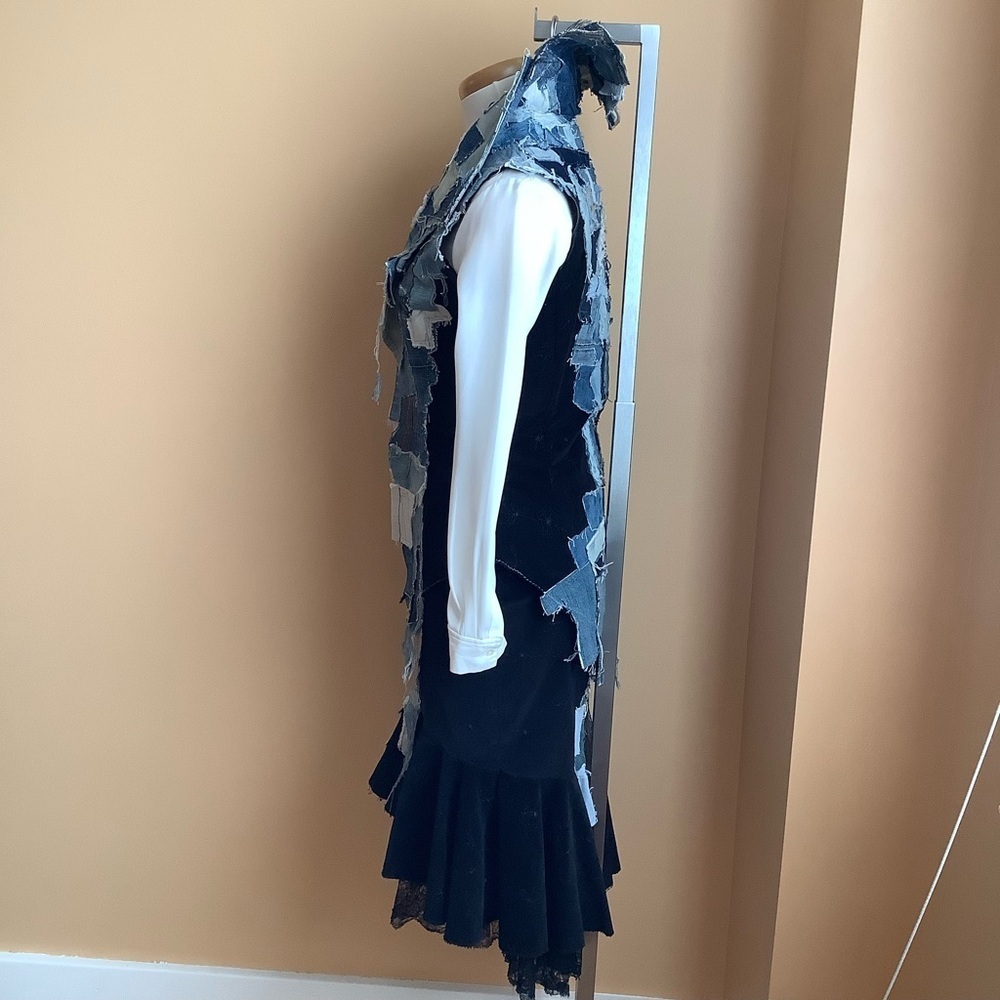 LOVEMATTERS Designer Black Corduroy & Patchwork Denim Hourglass Vest Size S - Picture 6 of 16